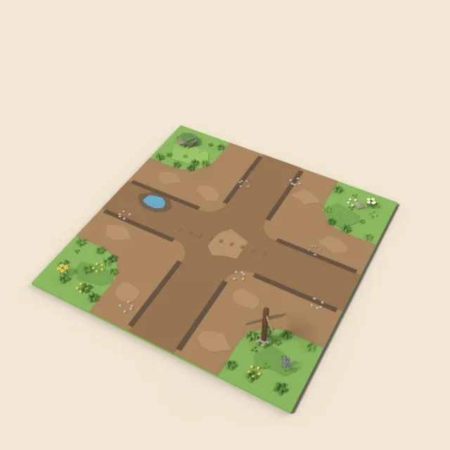 Grass tile with dirt path crossing
