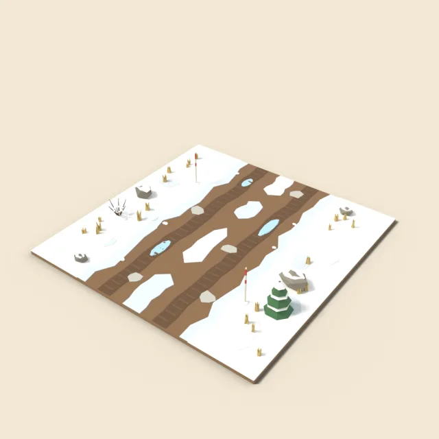 Snowy dirt road straight tile