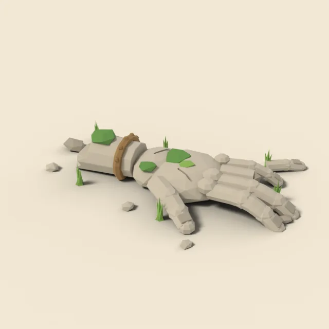 Toppled giant statue hand