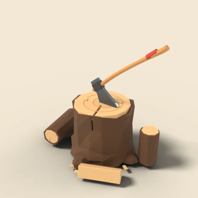Chopping block with axe