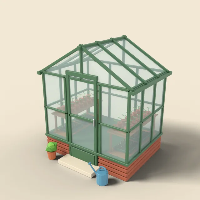 Mini greenhouse with potted seedlings