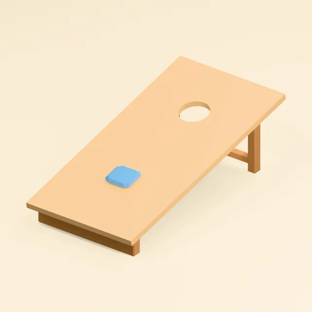 Inclined cornhole board with resting beanbag