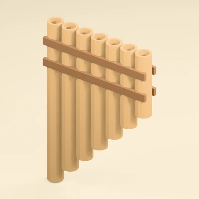 Graduated seven-pipe pan flute with binding rails