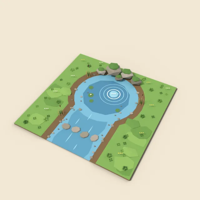 Shallow stream ending at spring pool