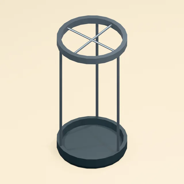 Open umbrella stand with divided top ring and weighted drip basin