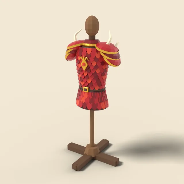 Red dragon scale armor on stand