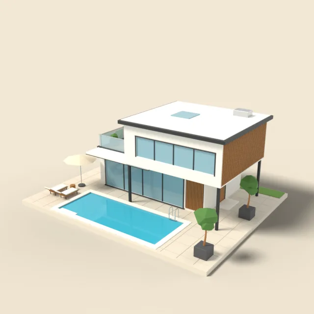 Modern flat-roof villa with pool