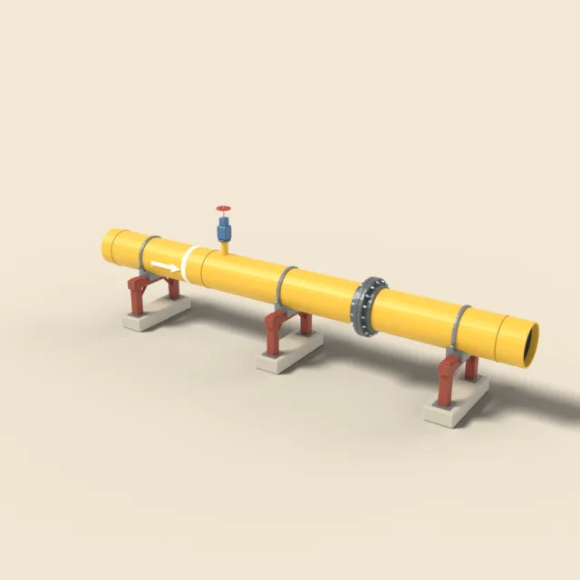 Pipeline section on supports