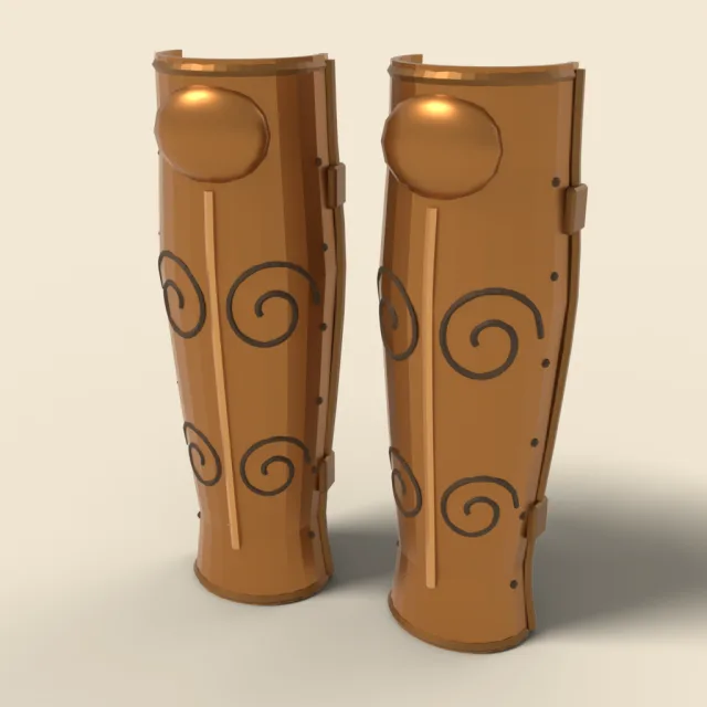 Bronze greaves with engraved swirls
