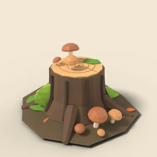 Tree stump with fresh mushrooms