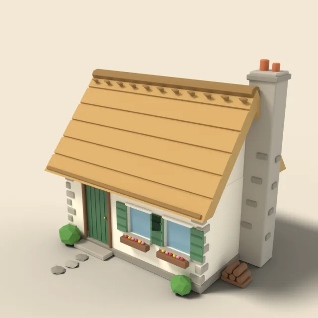 Thatched cottage with chimney