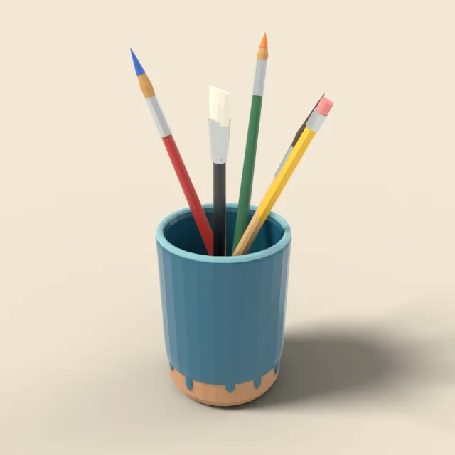 Ceramic pencil cup with brushes