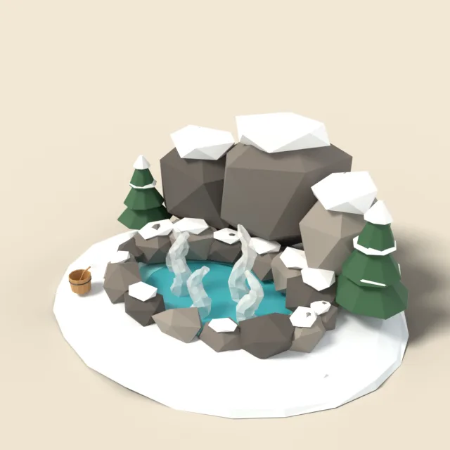 Snowy mountain hot spring pool