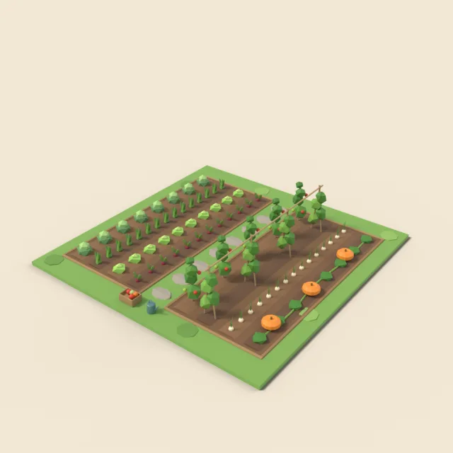 Vegetable garden tile with planted rows