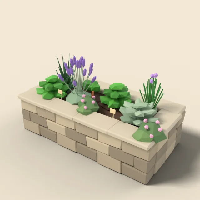 Stone raised bed with herbs