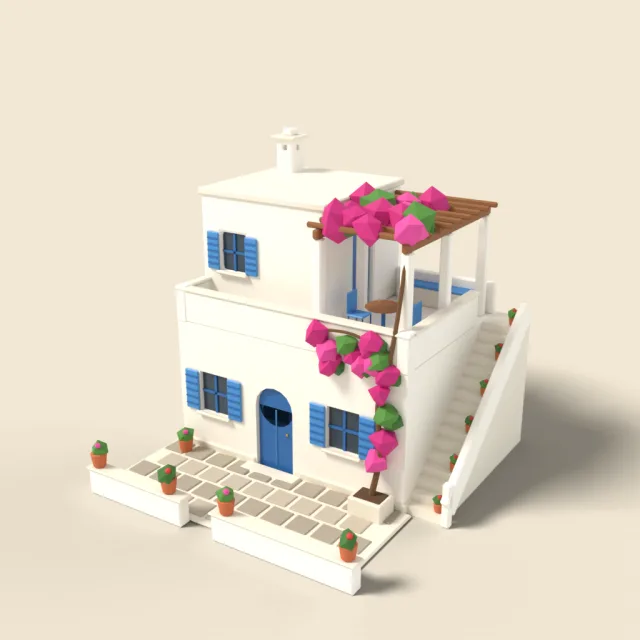 Island house with bougainvillea terrace