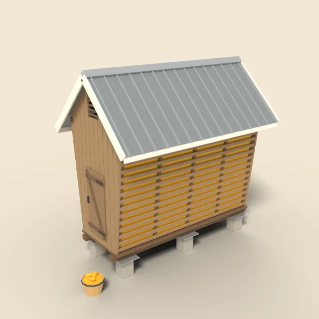 Wooden corn crib with slatted walls