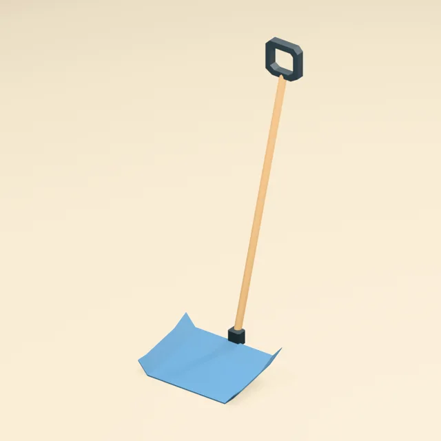 Broad curved snow shovel with socket and open D grip