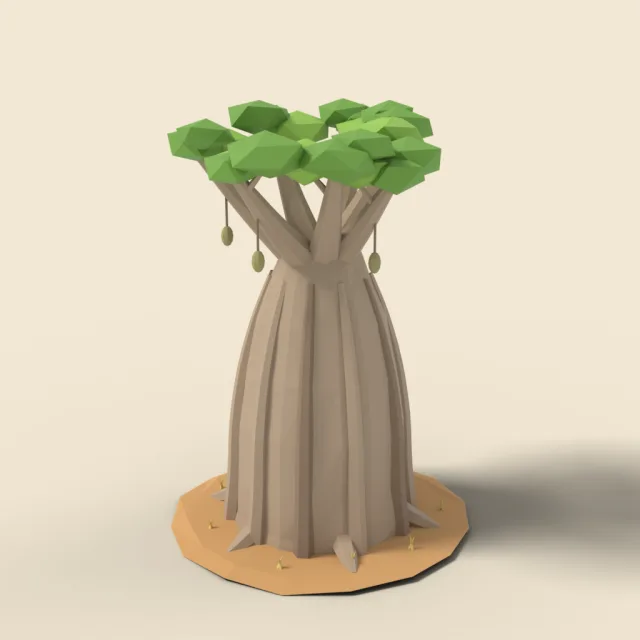 Baobab tree with thick trunk