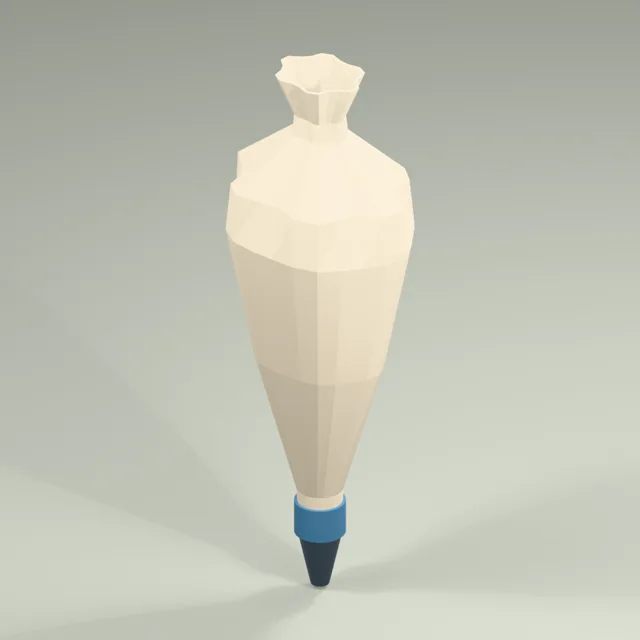Gathered piping bag with open metal nozzle