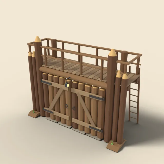 Log palisade gate with watch platform