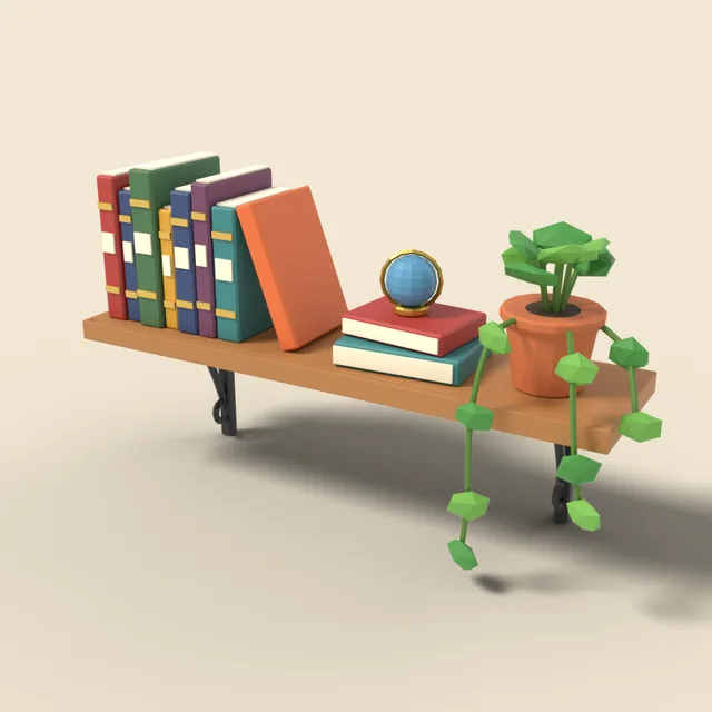 Wall shelf with books and plant