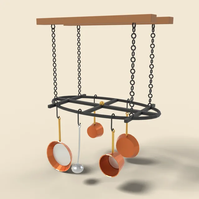 Hanging copper pot rack