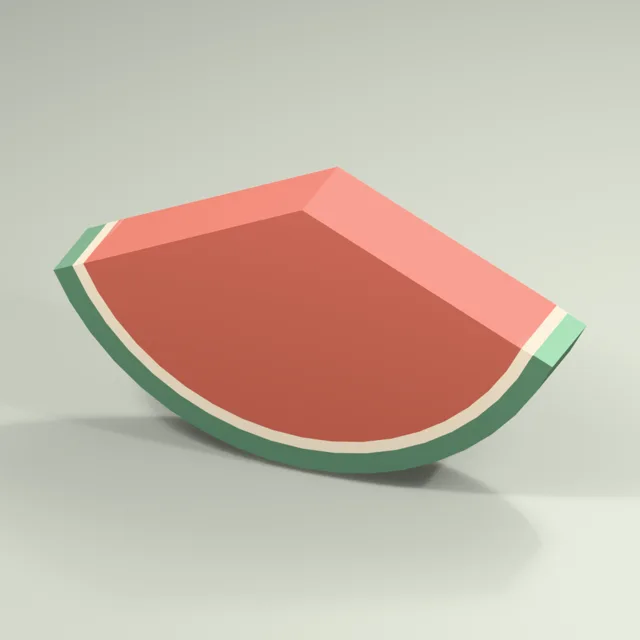Watermelon wedge with curved green rind and red cut flesh