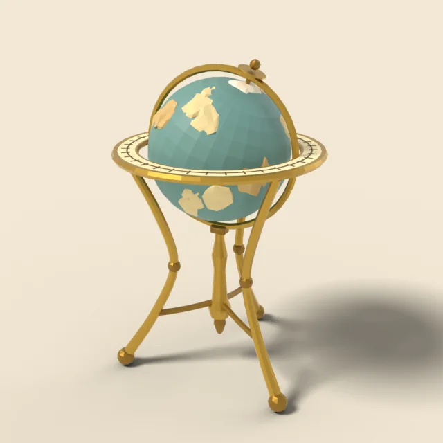 Antique brass globe on tripod stand