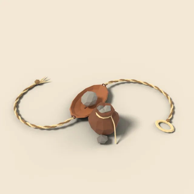 Leather sling with stone pouch