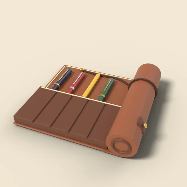 Rolled leather pen pouch