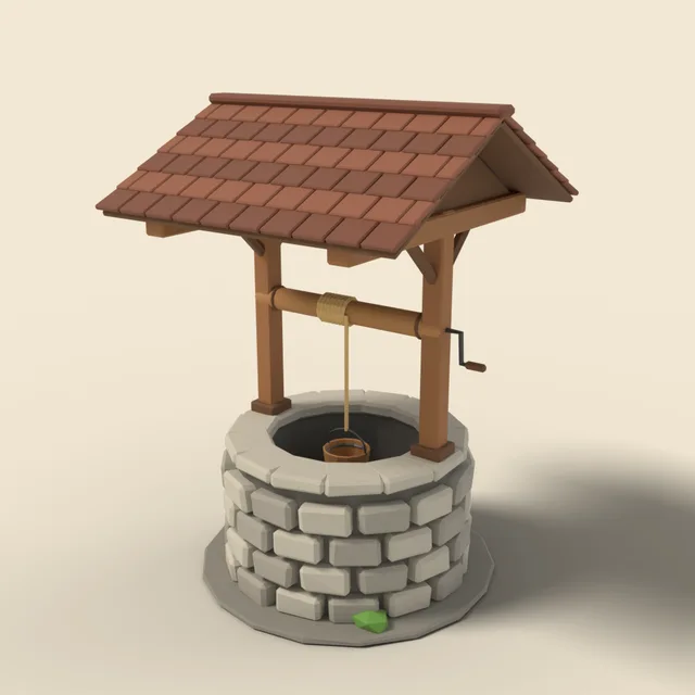 Stone well house with shingle roof
