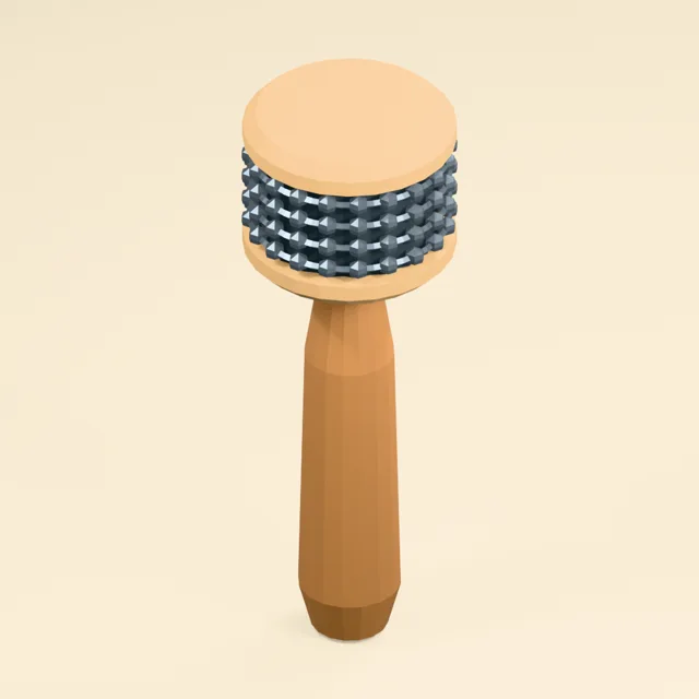 Beaded chain cabasa with ribbed metal drum and turned grip