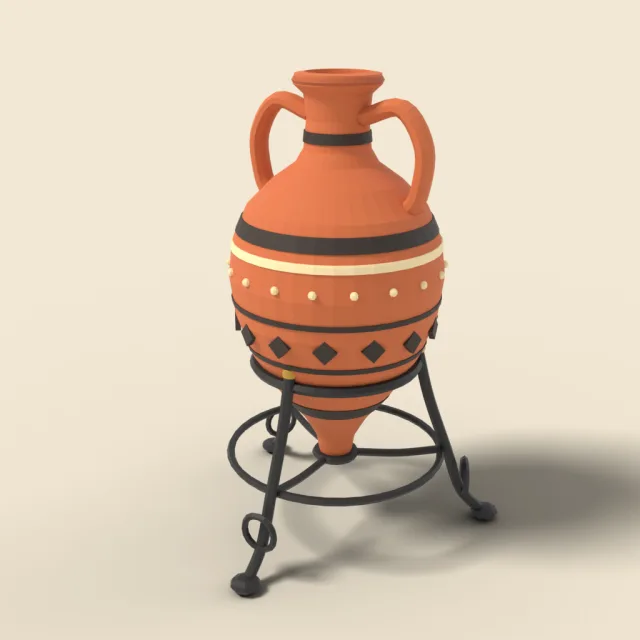 Terracotta amphora on iron stand