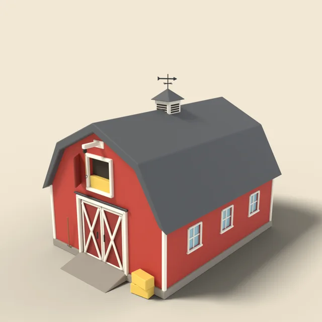 Red gambrel roof barn
