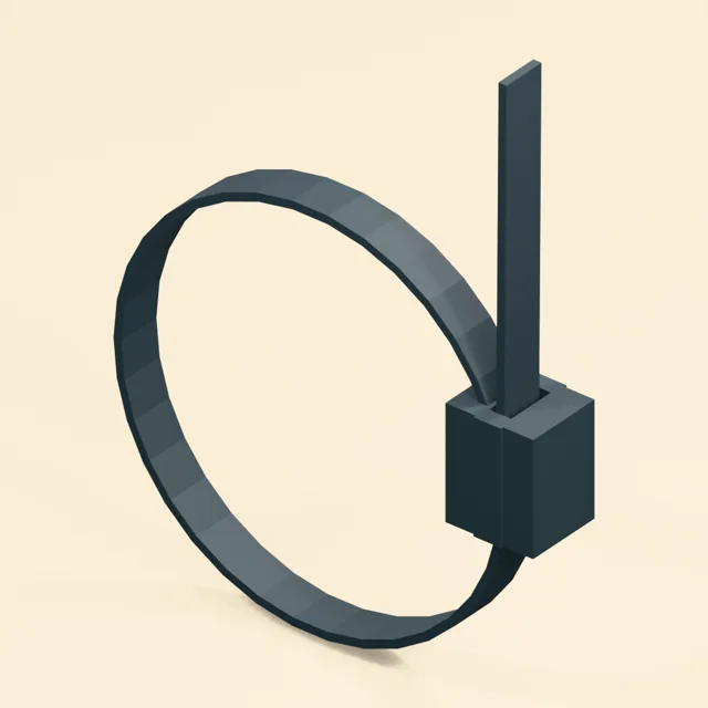 Looped cable tie with open locking head and engaged pawl