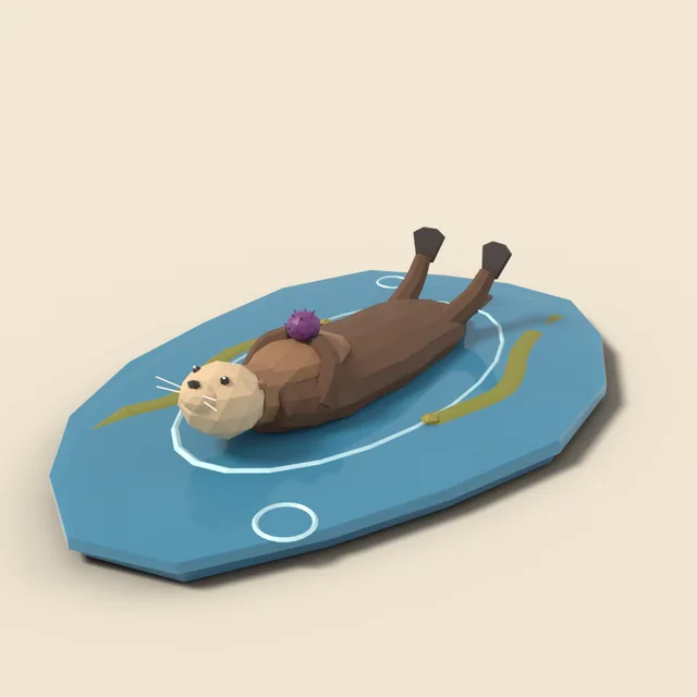 Floating sea otter on back