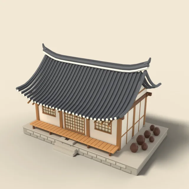 Korean hanok house with curved roof