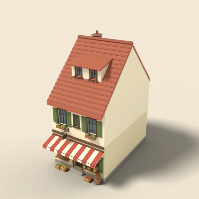 Shuttered shop house with awning