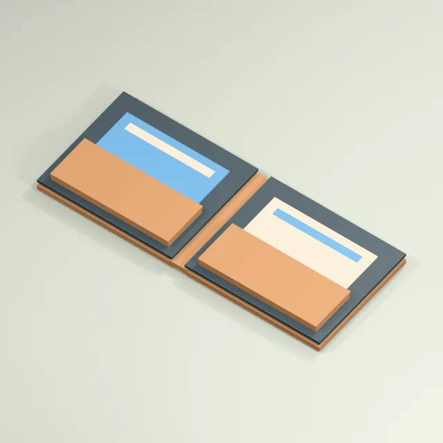Open bifold wallet with hollow bill sleeves and card pockets