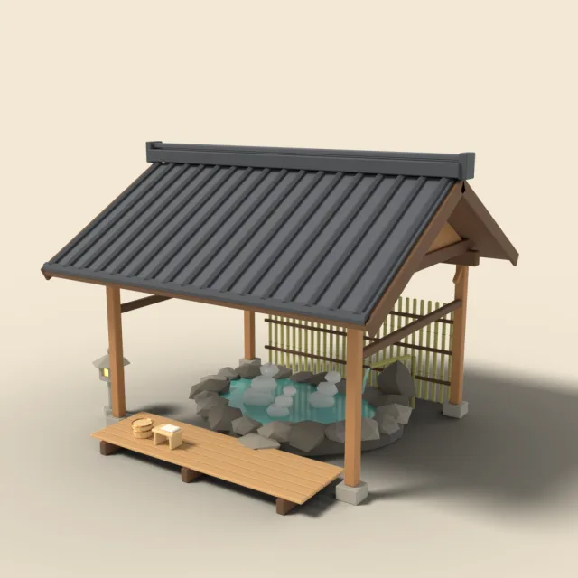 Outdoor hot spring bath with roof