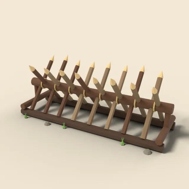 Wooden barricade with sharpened stakes
