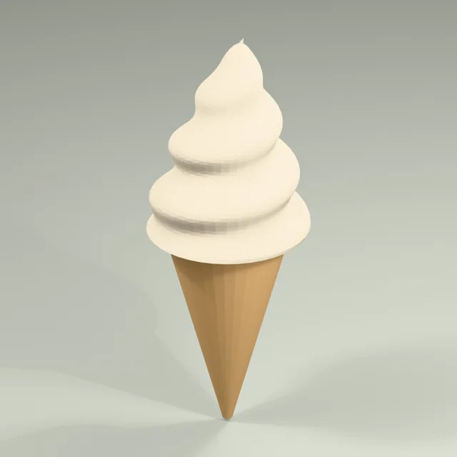 Soft serve ice cream with continuous spiral and tapered cone