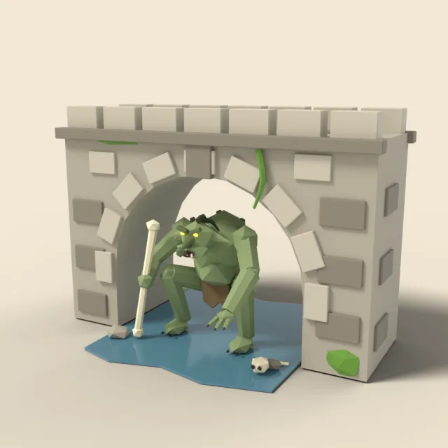 Troll crouching under bridge stone