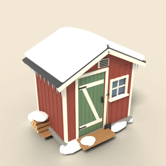 Snow-covered garden shed