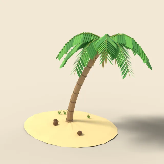 Coconut palm with leaning trunk