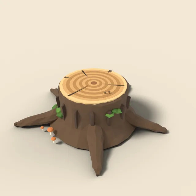 Large oak stump with growth rings