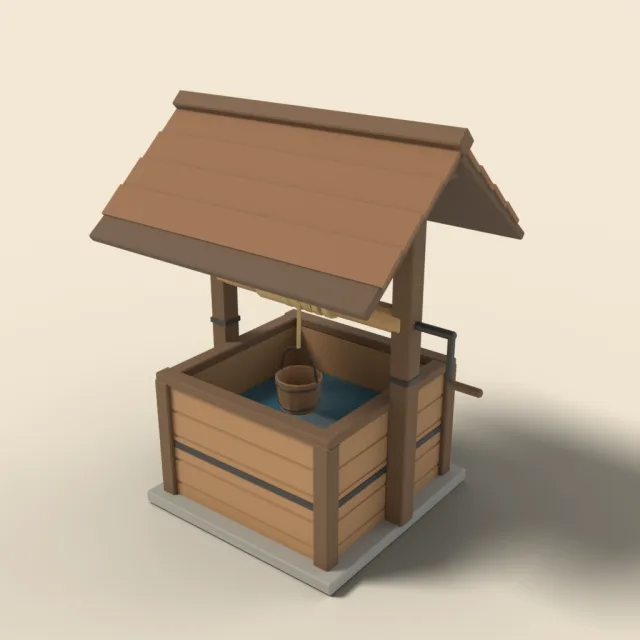 Wooden water well with roof