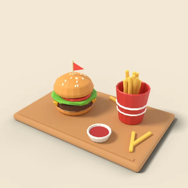 Hamburger with fries