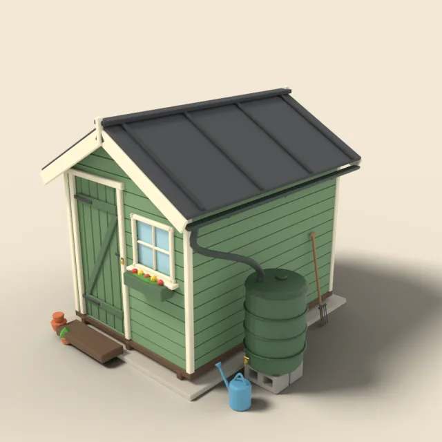 Allotment shed with water butt
